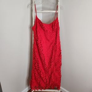 Bardot Dress womens XL 12 Ariel Leaf lace midi side split in lipstick